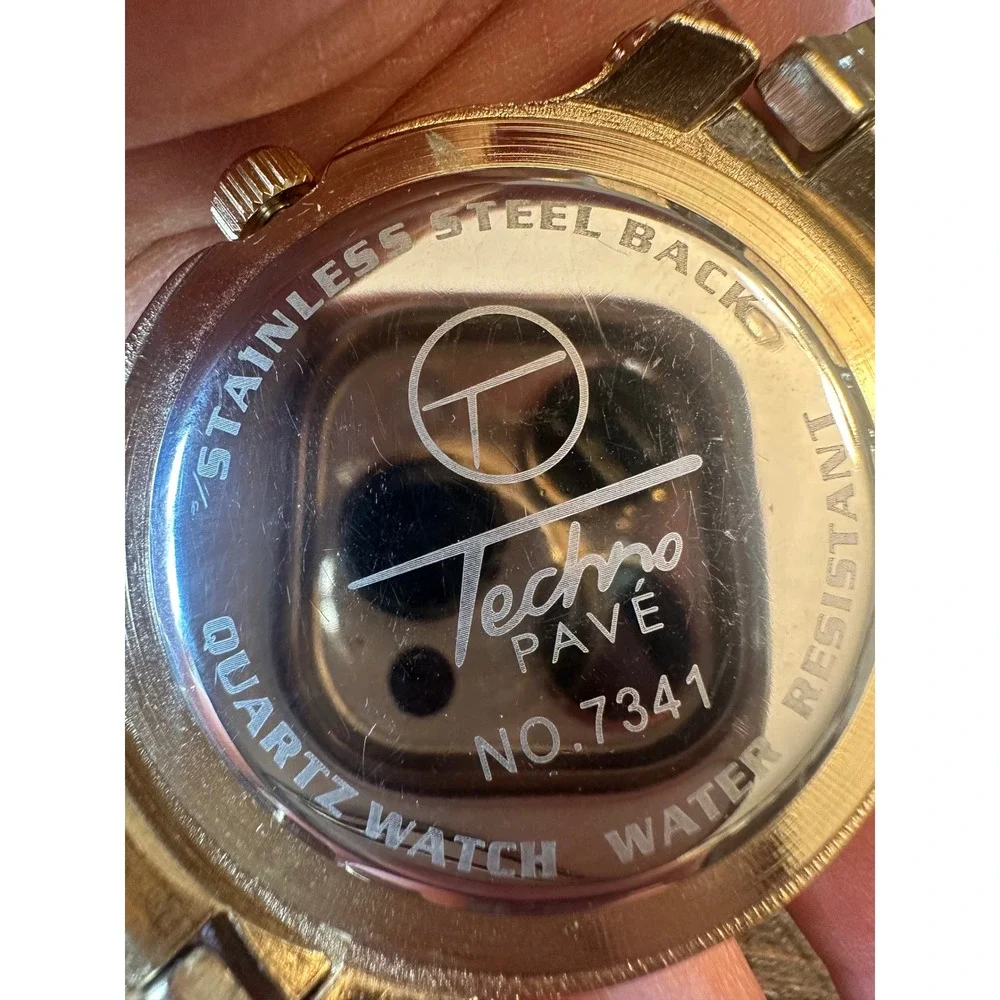 Techno Pave 7341 Iced Out Coin Dial Eagle Quartz Watch Mens Bling Gold Tone‎
